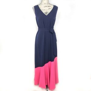 KARL LAGERFELD Navy Blue & Pink Maxi Dress